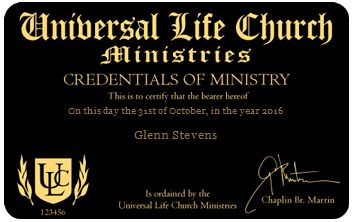 Glenn Stevens ULC Minister